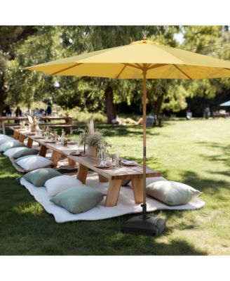 13ft XL Heavy Duty Solid Wood Outdoor Patio Umbrella with Base Parasol Wheels Stand for Bistro Market Table Garden Deck Yard Poolside Yellow