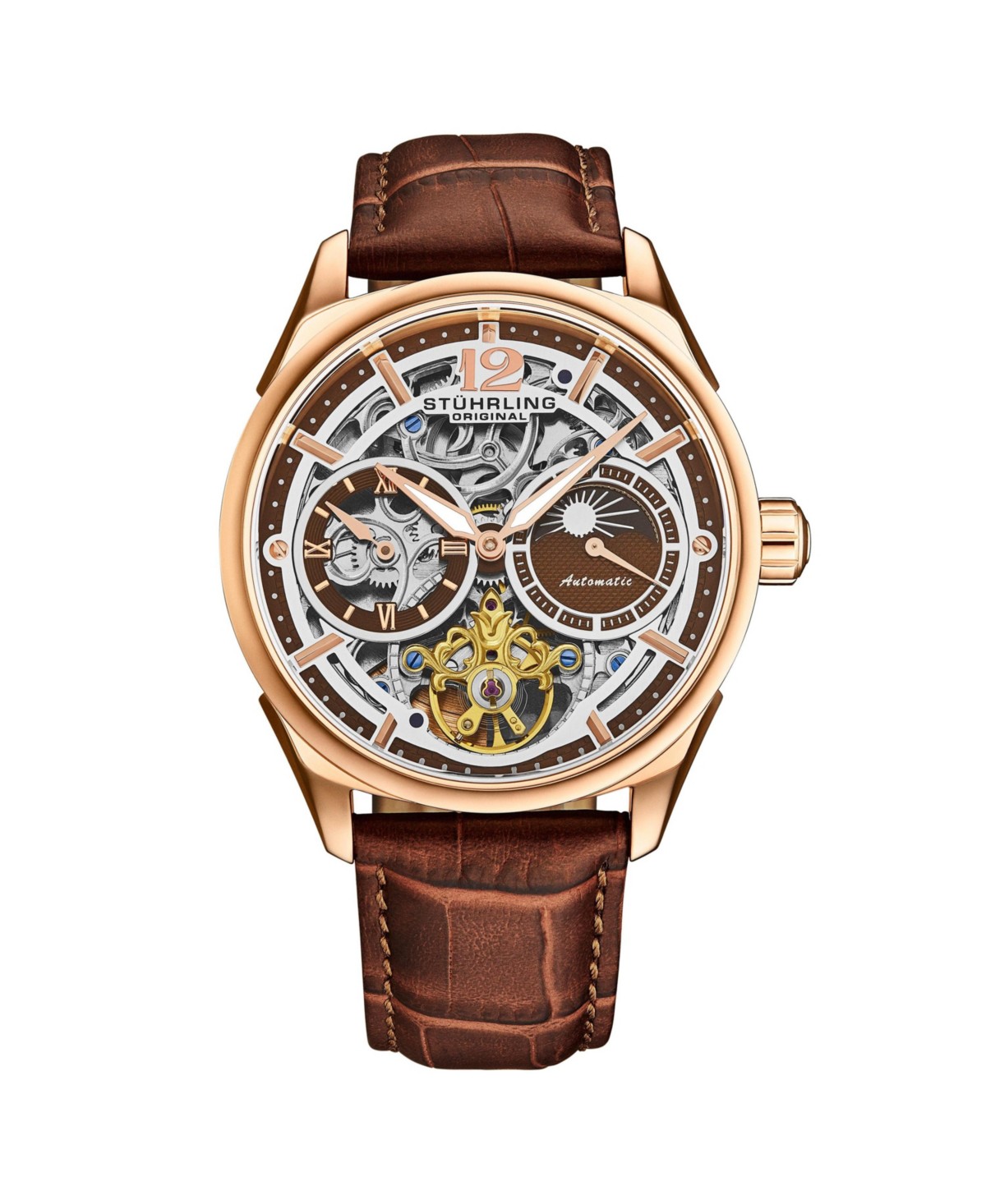 Мужские часы Stuhrling Vanguard Legacy скелетон с двумя часовыми поясами 42мм — фото 2