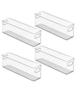 Plastic Stackable Pantry Bin with Handles, Set of 4, Clear, Made in USA