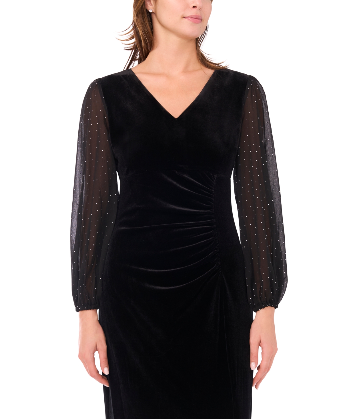 Msk Women's Velvet V-neck And Balloon Sleeve Maxi Dress In Black
