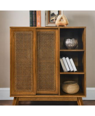 CASAINC 1Pc Mid Century MDF Solid Wood Legs Rattan Doors Adjustable Shelf Cable Hole Sideboard