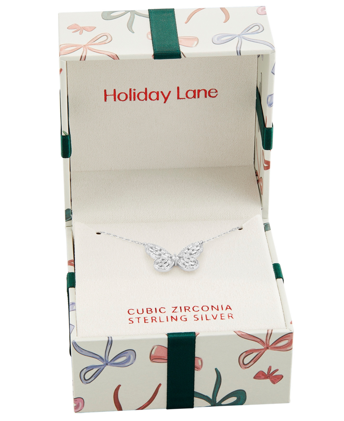 Holiday Lane Pave Butterfly Pendant Necklace In Sterling Silver, Macy's Exclusive In Silver