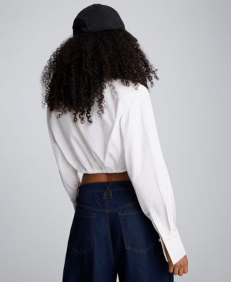 Women's Collar Neck Cropped Button-Down Shirt