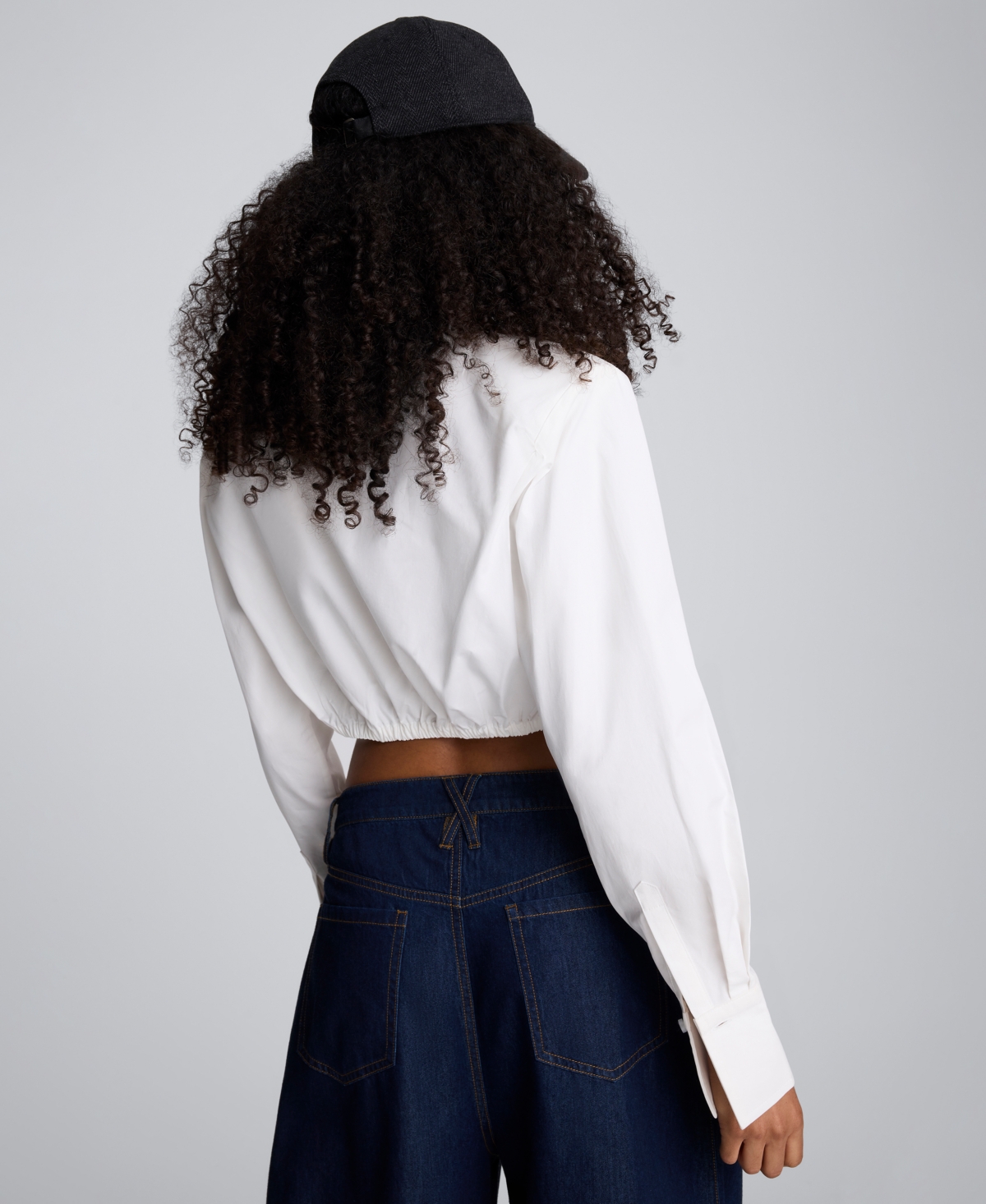 Kenneth Cole Strong Shoulder Cropped Poplin Button Front Shirt In White