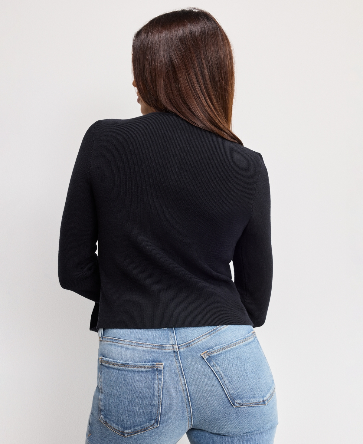 Good American Ribbed Bell Sleeve Cardigan In Black