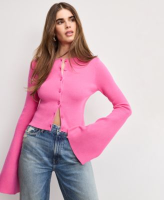 Good American - Women's Bell Sleeve Knit Cardigan Sweater, Regular & Plus Size