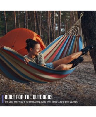 Brazilian Double Hammock - Extra-Long Two Person Portable Hammock Bed for Indoor or Outdoor Spaces - Hanging Rope, Carrying Pouch Included