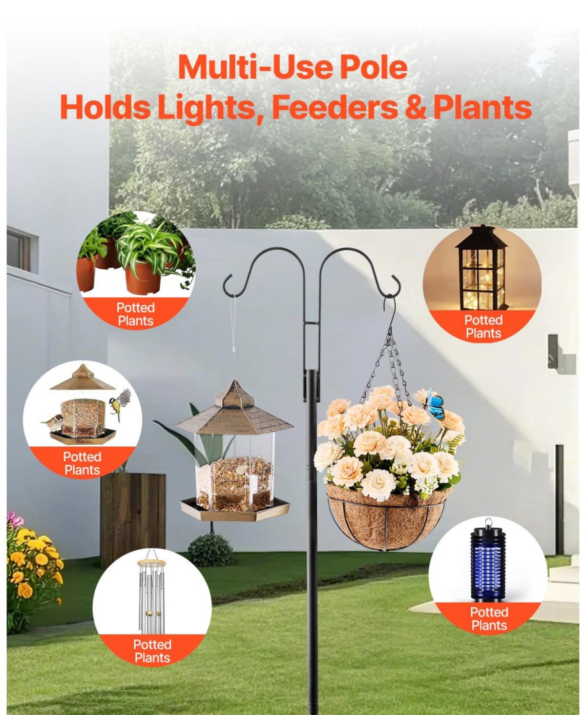 Slickblue 8-Piece Heavy-Duty Garden Shepherd Hooks for Hanging Bird Feeders