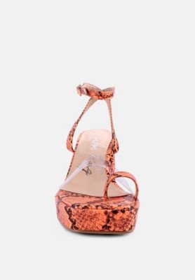 Womens Such Flirt Snake Print Triangular Block Heel Sandals