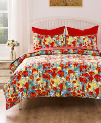 Poppies Modern Floral 3-Pc. Quilt Set, King