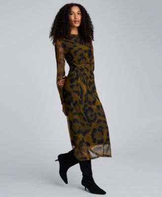 Women's Long Sleeve Modern Printed Midi Dress
