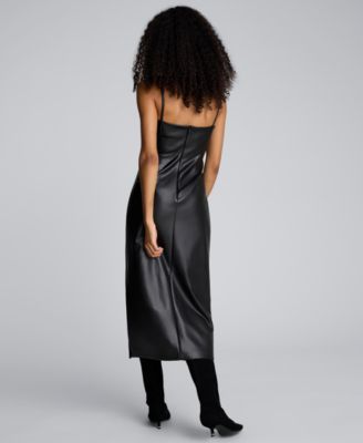 Women's Faux Leather Modern Sleeveless Midi Dress