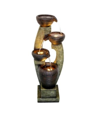 39.3” H Modern Outdoor Fountain - 4-Tiered Outdoor Garden Fountains with Contemporary Design&LED Light for Garden, Patio, Deck, Porch, Backyard and Home Art Decor