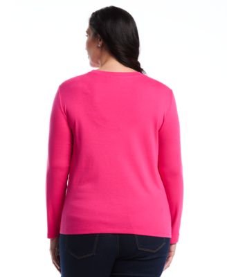 Plus Size Laced Crew Neck Long Sleeve Top