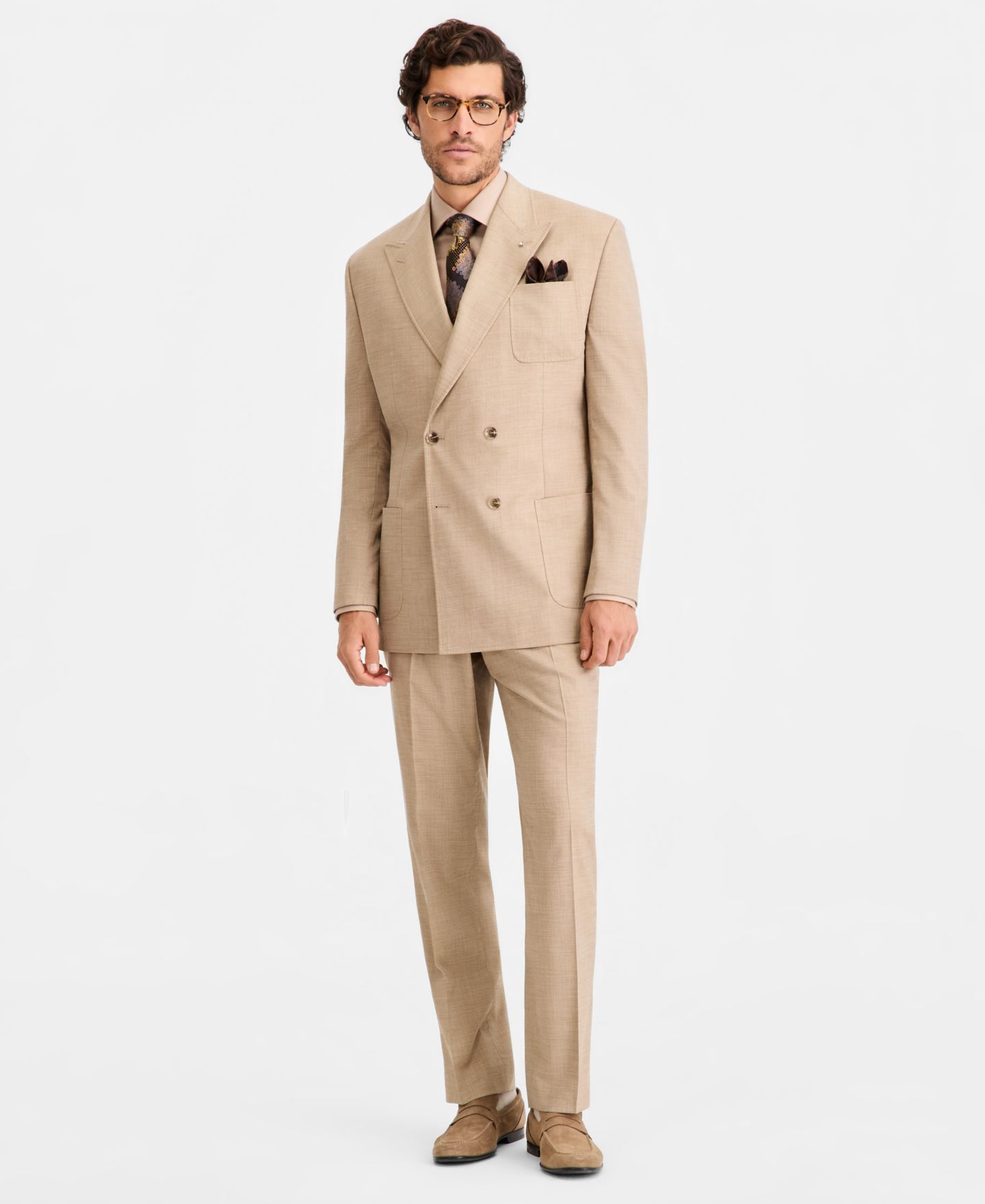 Мужские куртки Tayion Collection Classic-Fit Double-Breasted Suit Separates, цвет: Рыжевато-коричневый — фото 4