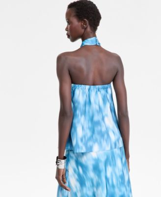 Women's Printed Satin Knotted Halter Top, Macy's Exclusive