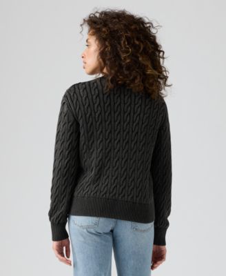Premium Women's Boyfriend Cable Crewneck Sweater