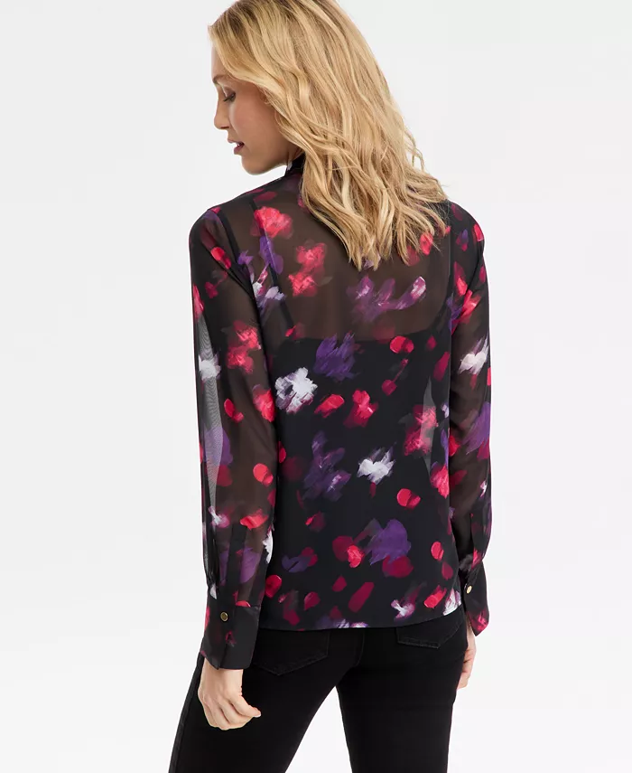 Women's Long-Sleeve Tie-Neck Blouse - thumbnail 8