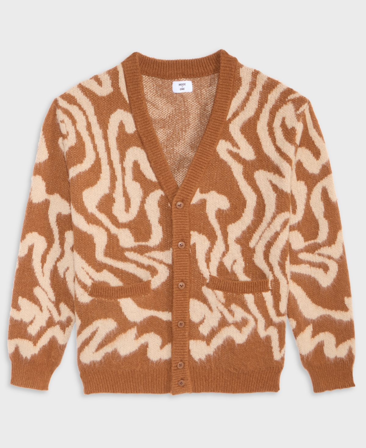 Mode Of One Men's Swirl V-neck Cardigan, Macy's Exclusive In Brown