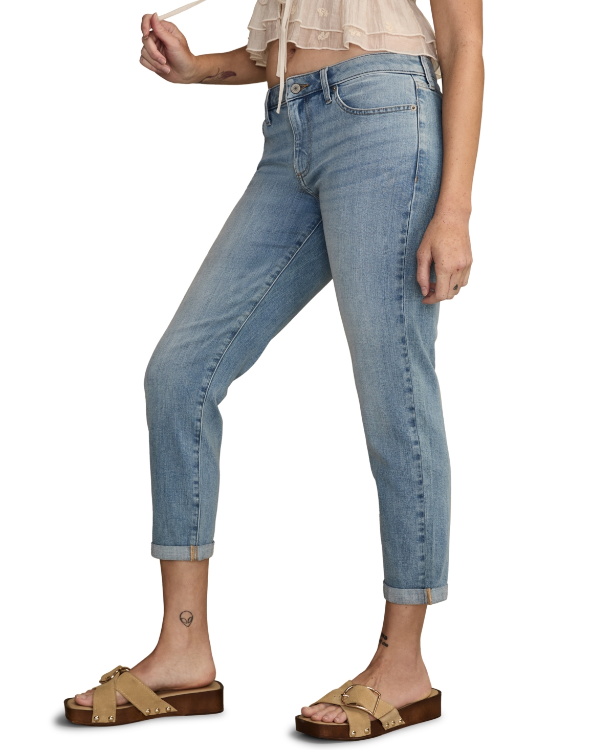 Lucky Brand Sienna Crop Cuffed Slim Boyfriend Jeans In Blue