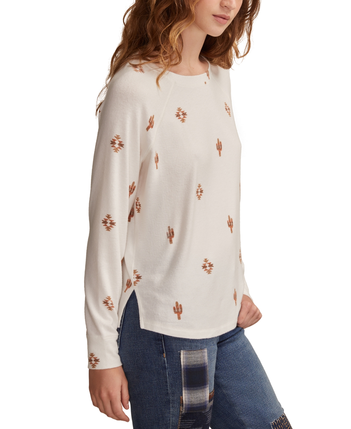 Lucky Brand Cloud Raglan Sleeve Knit Top In Neutral