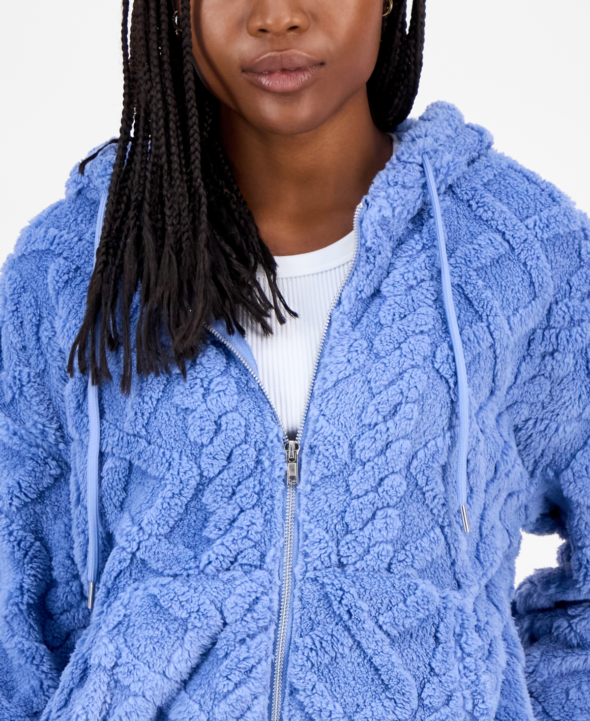 Madden Girl Juniors' Embossed Cable Zip-up Hoodie In Purple