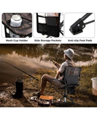 360&deg; Swivel Hunting Chair with Mesh Cup Holder & Storage Pockets Cozy Backrest