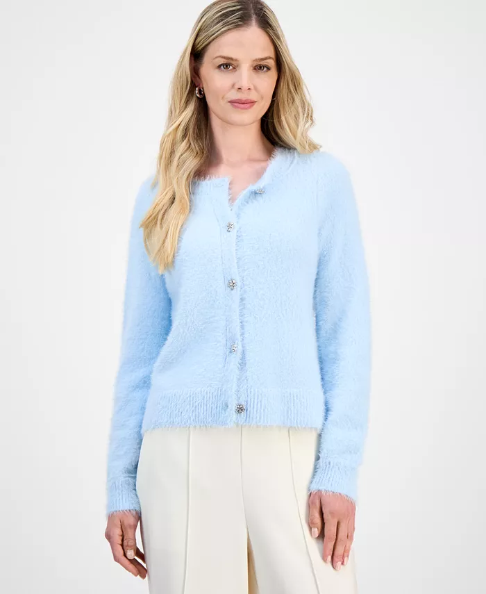 Petite Rhinestone-Button Cardigan
