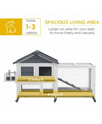 Wooden Rabbit Hutch with Wheels, Openable Roof, Storage Box