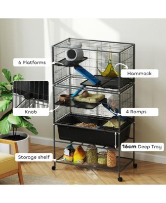 59" 5-Level Rolling Small Animal Cage w/ Deep Tray, Non-Slip Ramps