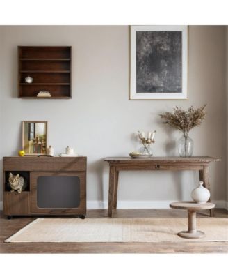 35.5 in. Wooden Multi-use Cat litter box house with Storage Made flip-up door in Walnut