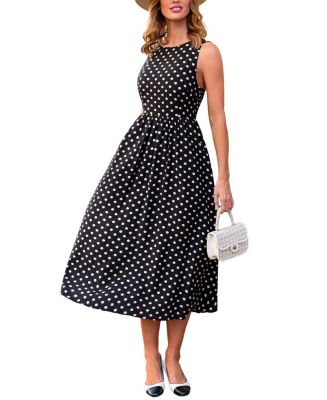 black and white polka dot summer dress Lumalex Women's Sexy Vintage Black And White Polka Dot Print Backless  Halter Dress, Summer,Dresses For Women Summer Vacation