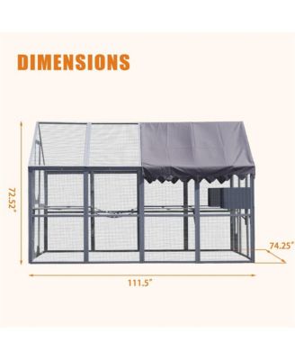 110 in. Outdoor Cat House Cat Enclosures with Platforms Upgrade Waterproof Cover in Gray