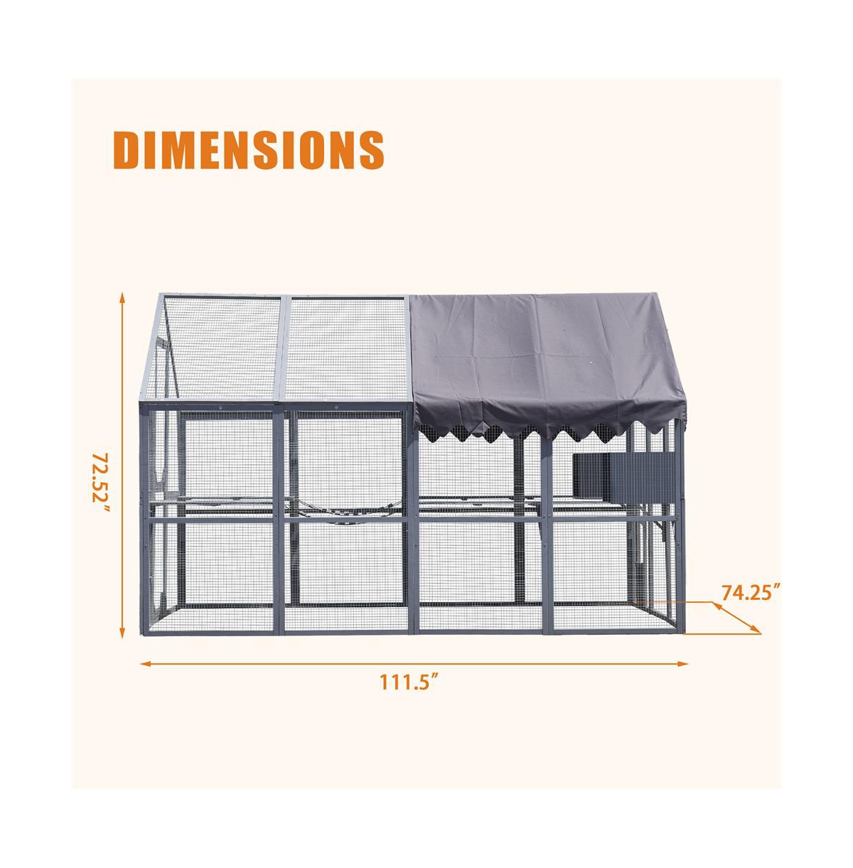 Aostirmotor 110 in. Outdoor Cat House Cat Enclosures with Platforms Upgrade Waterproof Cover in Gray