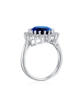 4CT Royal Blue Cubic Zirconia Oval Cocktail Statement Ring Crown Halo Sterling Silver