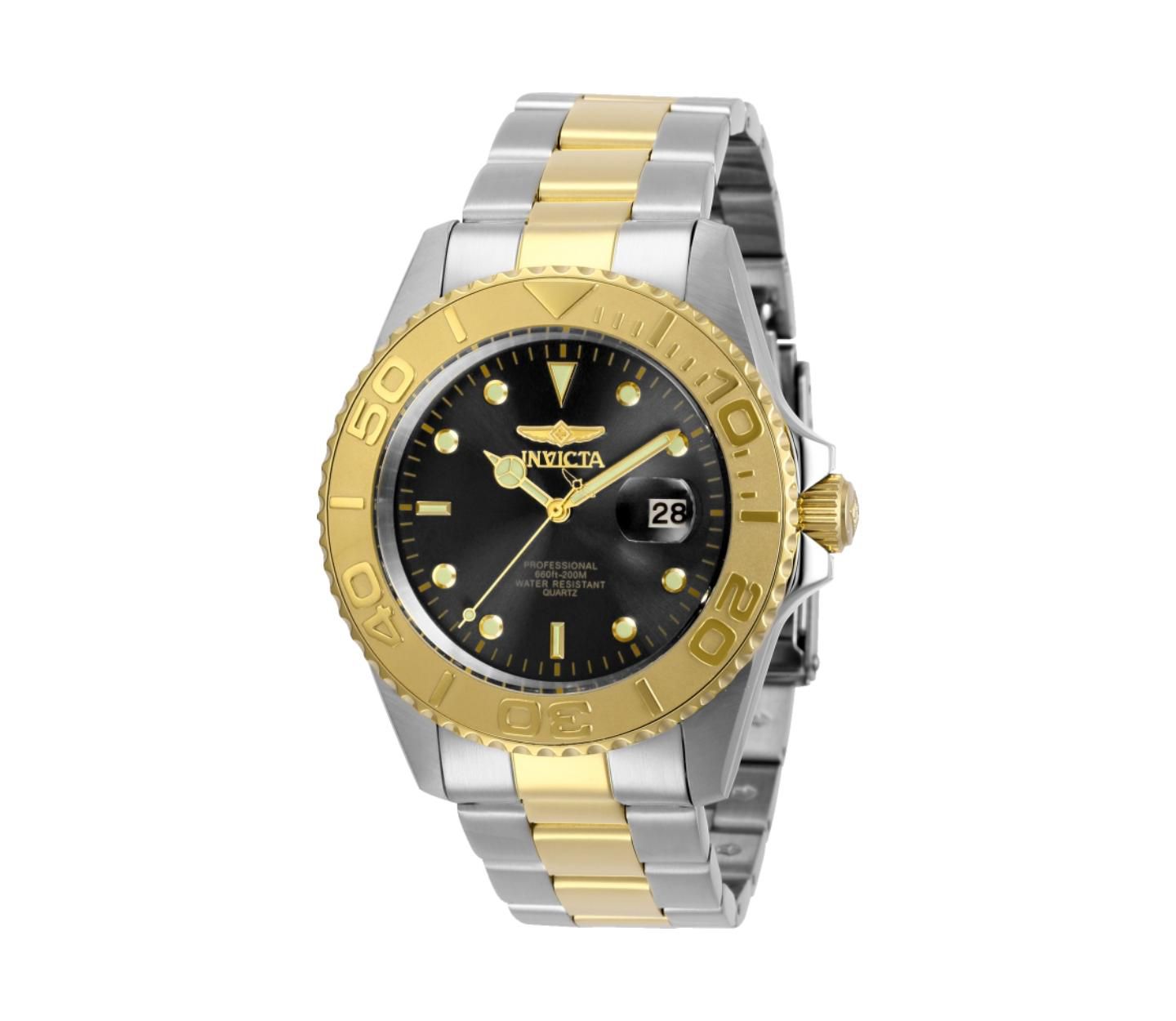 Мужские часы Invicta 29948 Pro Diver Quartz 3 Hand Black Dial, цвет: Золотой — фото 2