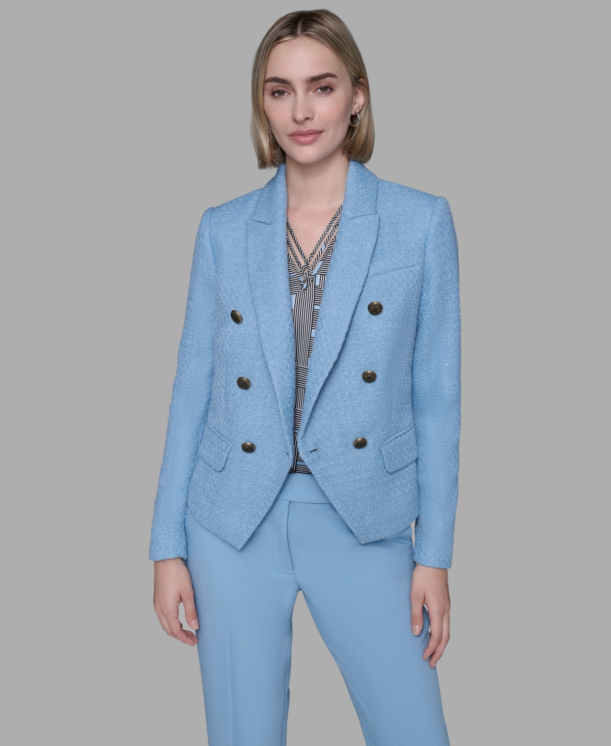 Karl Lagerfeld Women's Cropped Long Sleeves Jacket In Blue