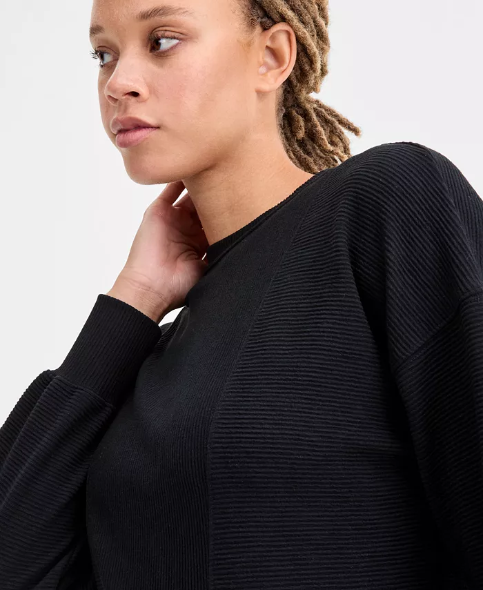 Women's Ribbed Knit Crewneck Sweatshirt - thumbnail 6