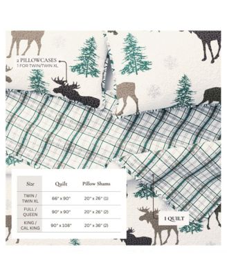 Moose & Evergreens Lightweight Reversible Microfiber Quilt Set with Shams