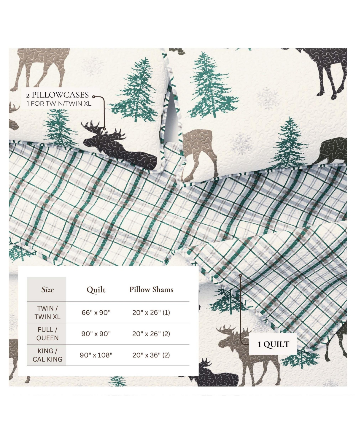 Linery & Co. Moose Evergreens Microfiber Quilt Set With Shams