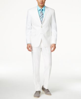 Perry Ellis - White Solid Linen-Blend Slim-Fit Suit