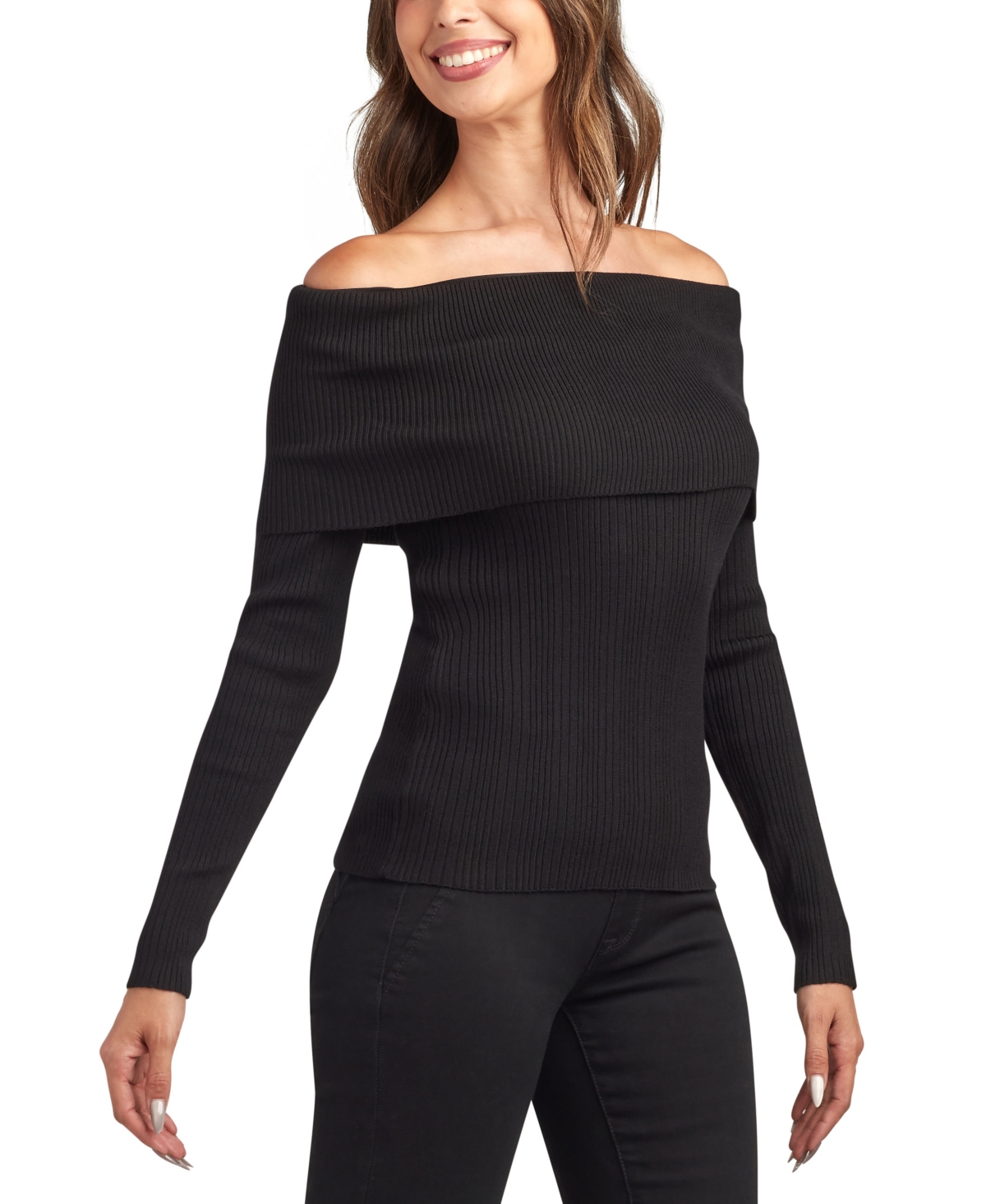 Bcx Juniors' Off-shoulder Long Sleeve Sweater In Black