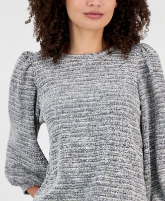 Petite 3/4-Balloon-Sleeve Boucl&eacute; Top