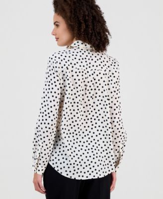 Petite Dot-Print Long-Sleeve Slim-Fit Shirt 