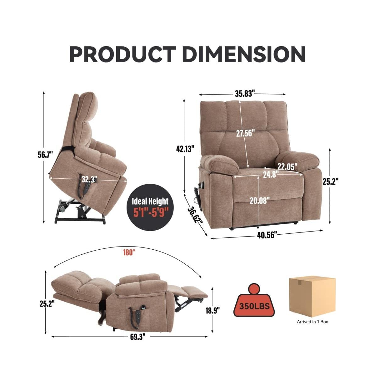 Maison Boucle Oversized Chenille Lift Recliner with Heat & Massage, Cup Holders, Dual Motor Electric Chair for Seniors-Maison