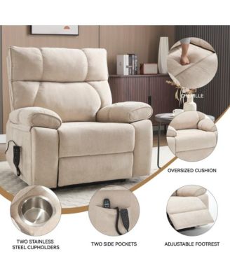 Oversized Chenille Lift Recliner with Heat & Massage, Cup Holders, Dual Motor Electric Chair for Seniors-Maison Boucle