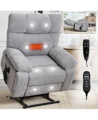 Oversized Chenille Lift Recliner with Heat & Massage, Cup Holders, Dual Motor Electric Chair for Seniors-Maison Boucle