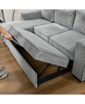 Modern Pull-Out Sofa Bed with Storage Chaise, USB Charging & Bookshelf Arm, Sleeper Sectional Couch for Small Spaces