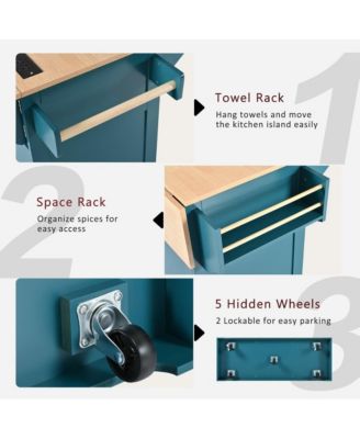 55.7" Rolling Kitchen Island with Dual Drop Leaves, Power Outlet, Storage Drawers & Cabinets