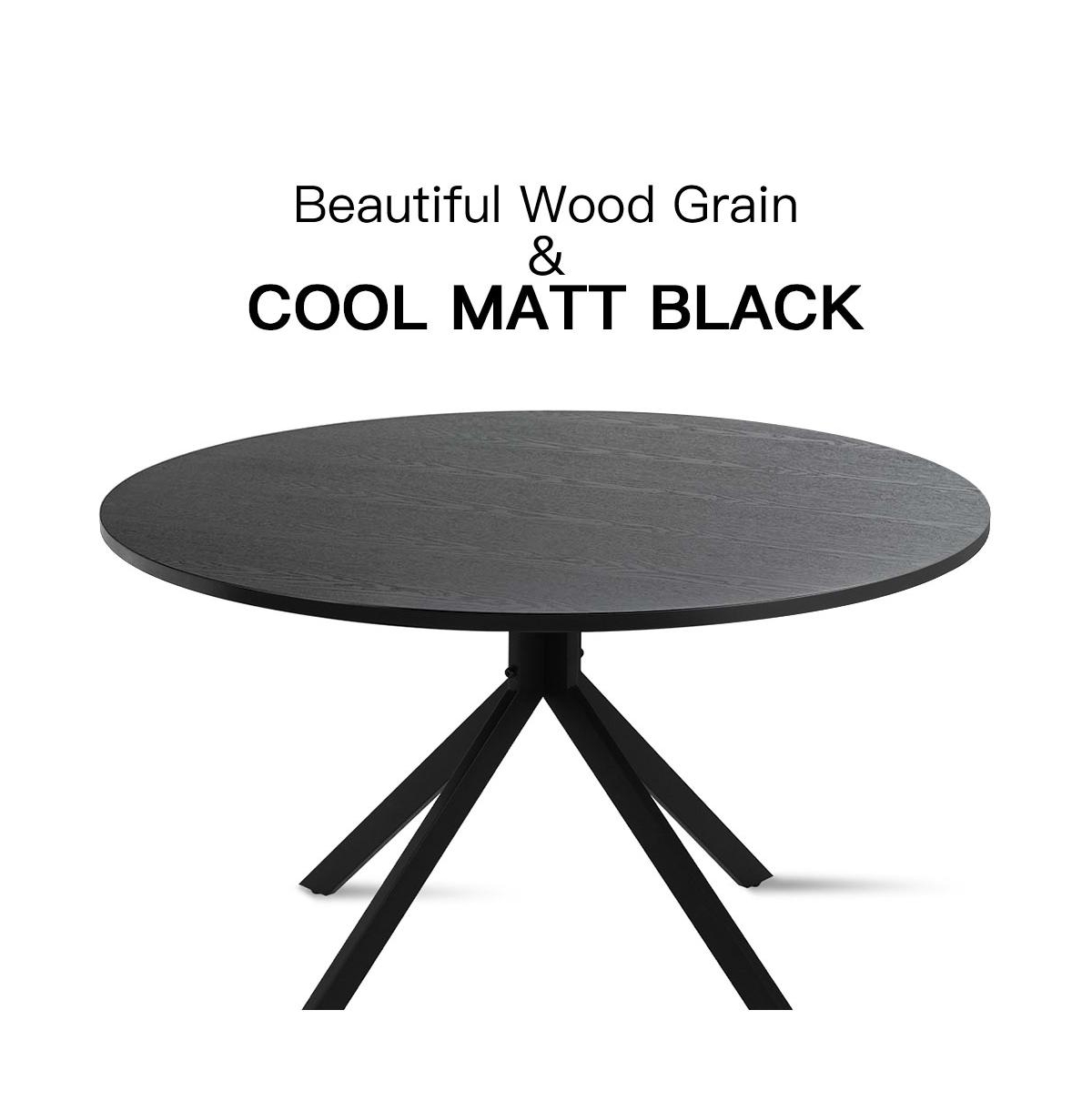 Modern Black Dining Set - Round Table 43" with 4 Stylish Comfortable Chairs, Minimalist & Elegant- Maison Boucle
